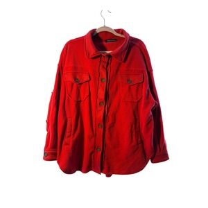 TRWBOUTIQUE Red Fleece Button Up Shacket Size XL Oversized Shirt Jacket Women
